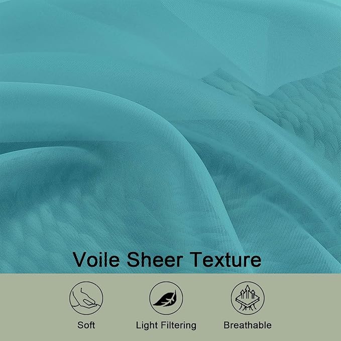 OWENIE Sheer Turquoise Curtains 108 Inches Long for Living Room Bedroom 2 Panels Set, Lightweight Airy Turquoise Sheer Curtain, Filmy Voile Rod Pocket, 2 PCS, Each 59" W x 108" L