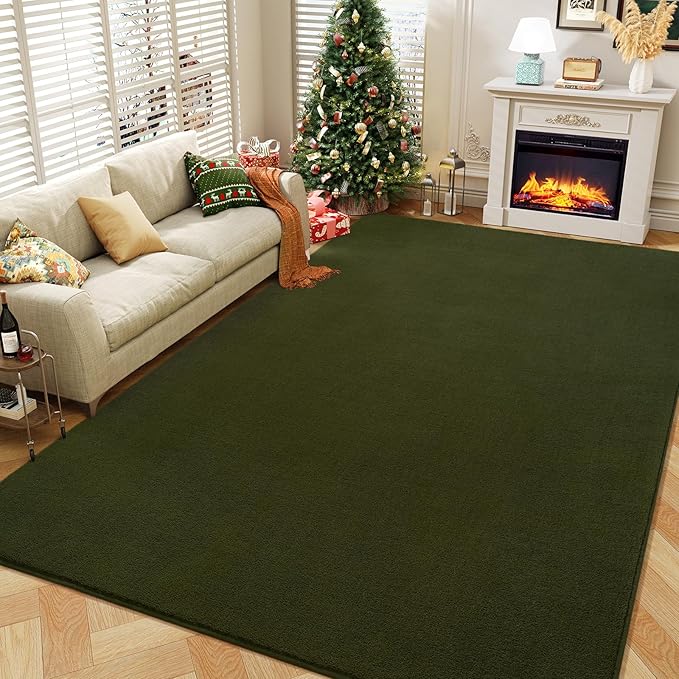 Amearea Large Modern Area Rugs for Bedroom Living Room, 6x9 Feet Olive Green Thickened Memory Foam Rug, Fluffy Indoor Washable Rugs Non Slip Minimalist Carpet for Boys Girls Dorm Nursery Room Decor