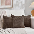 Fancy Homi 2 Packs Dark Brown Lumbar Decorative Throw Pillow Covers 12x20 Inch for Living Room Couch Bed, Rustic Farmhouse Boho Home Decor, Soft Striped Corduroy Rectangle Accent Cushion Case 30x50 cm