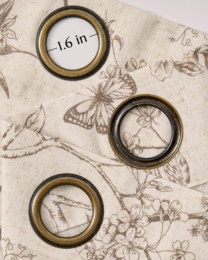 jinchan Floral Linen Curtains for Living Room 84 Inch Length Butterfly Curtain Taupe Floral Curtains French Country Farmhouse Curtain Flower Patterned Drapes Window Treatment Set 2 Panels
