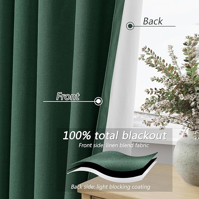 Guken 100% Blackout Curtains 120 Inch Length 2 Panels Set for Living Room Bedroom Back Tab Thermal Insulated Black Out Linen Drapes Room Darkening Window Curtains 52 Inches Width