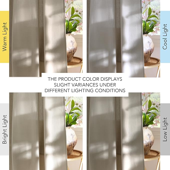 NICETOWN Cocoa Cream Linen Curtains for Kitchen, Thick Flax Small Window Treatments Semi Sheer Privacy Assured with Light Through for Cafe/Bathroom, W55 x L84, 2 Panels
