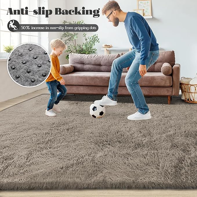 8x10 Area Rugs for Living Room: Fluffy Shag Soft Washable Rug Large Fuzzy Plush Indoor Carpet for Bedroom Nursery Playroom Kids Girls Boys Room (Grey Camel, 8'x10')