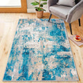 KOZYFLY Modern Abstract 3x5 Area Rug Washable Bedroom Rug Throw Entry Mat Non-Slip Stain Resistant Carpet Dining Room Rug with Soft Low Pile for Living Room Kitchen Office, Turquoise/Beige/Grey/Yellow