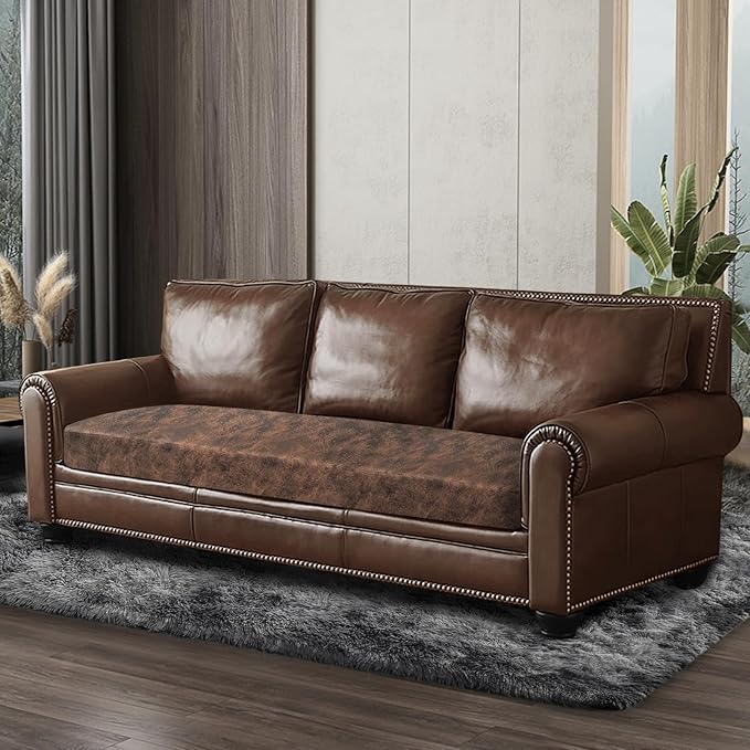 Leather Look Couch Cushion Covers Sofa Seat Slipcovers Sets Couches Furniture Protector for Sectional Armchair Loveseat Pets Kids Stretch Spandex Fabric (1 Cushion Sofa, Dark Brown)