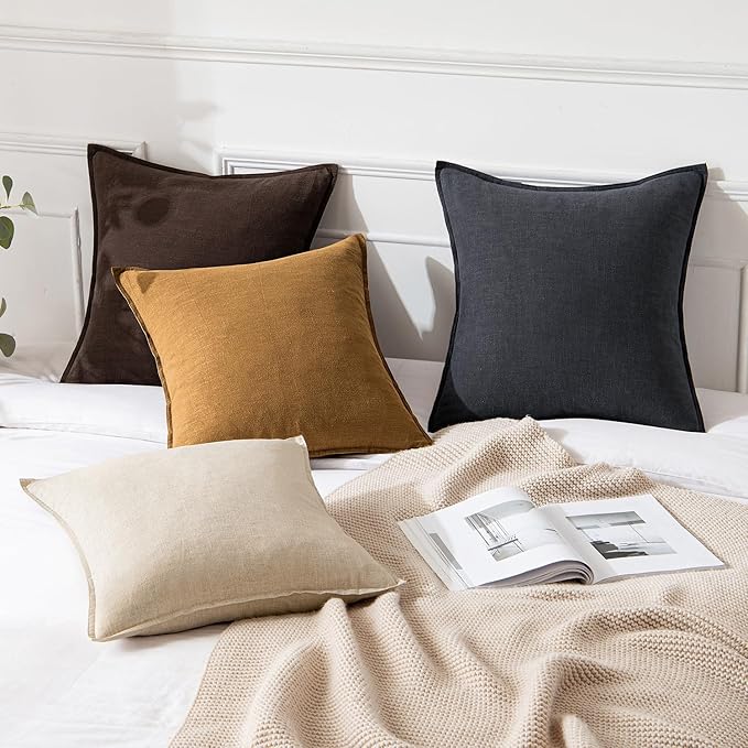 MIULEE Decorative Linen Pillow Covers 18x18 Inch Hazel Boho Farmhouse Neutral Couch Throw Pillows for Bed Pack of 2 Accent Modern Pillowcase Sofa Livingroom Home Decor