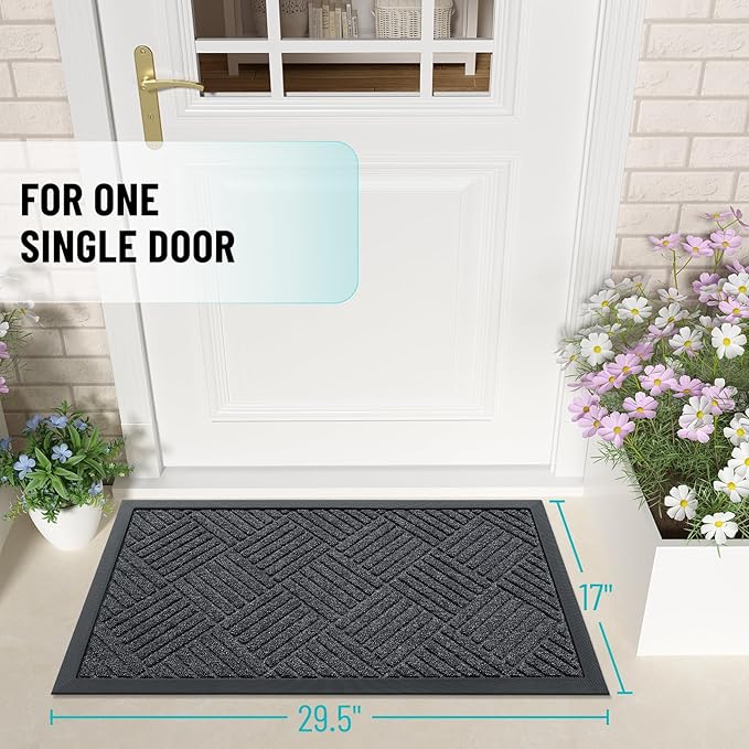 OLANLY Front Door Mat Outside Entrance 29.5x17, Absorbent, Heavy Duty Sturdy Natural Rubber Doormat Indoor Outdoor, Stain Fade Resistant, Non-Slip Low Profile Floor Mat Entryway, Black Gray Diamond