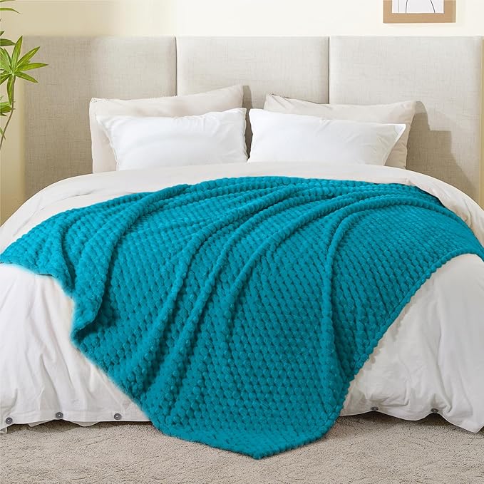 BEDELITE Fleece Throw Blanket for Couch & Bed - 3D Jacquard Decorative Jewel Blue Blanket, Super Soft and Cozy Warm Fuzzy Blanket All Seasons Suitable, 50x60Inches