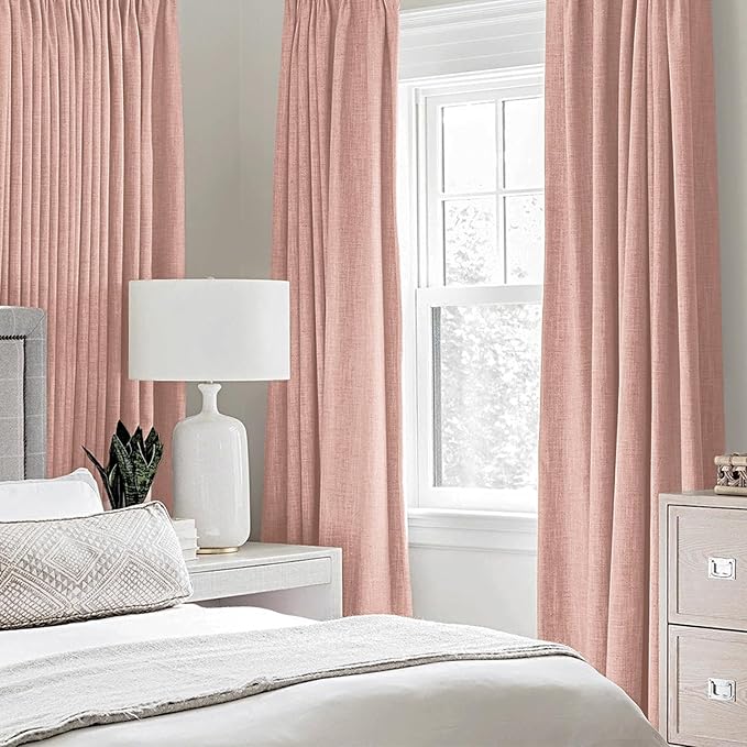 MIULEE 100% Blackout Linen Curtains for Bedroom Thermal Insulated Blush Pink Grommet Room Darkening Curtains & Drapes for Living Room Nursery 52 x 108 Inch (2 Panels)