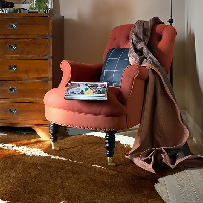 AROGAN Premium Faux Cowhide Rug 6.2 x 5.2 Feet, Sturdy and Large Size Cow Print Rugs, Suitable for Bedroom Living Room Western Decor, Faux Fur Animal Cow Hide Carpet, Brown