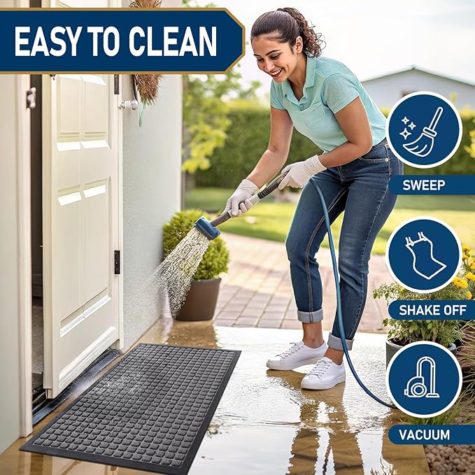 Smiry Front Door Mat Outside Entrance, Heavy Duty Natural Rubber Doormat, Non Slip, Trap Dirt and Moisture, Easy Clean, Low Profile Welcome Floor Mats for Indoor Outdoor Entry, 35x23 Inch, Mix Grey