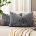 decorUhome Dark Grey Chenille Throw Pillow Covers 12x20 Set of 2 Textured Soft Cozy Slubby Couch Pillow Covers Modern Farmhouse Boho Decorative Pillow Cases for Bed Sofa Living Room