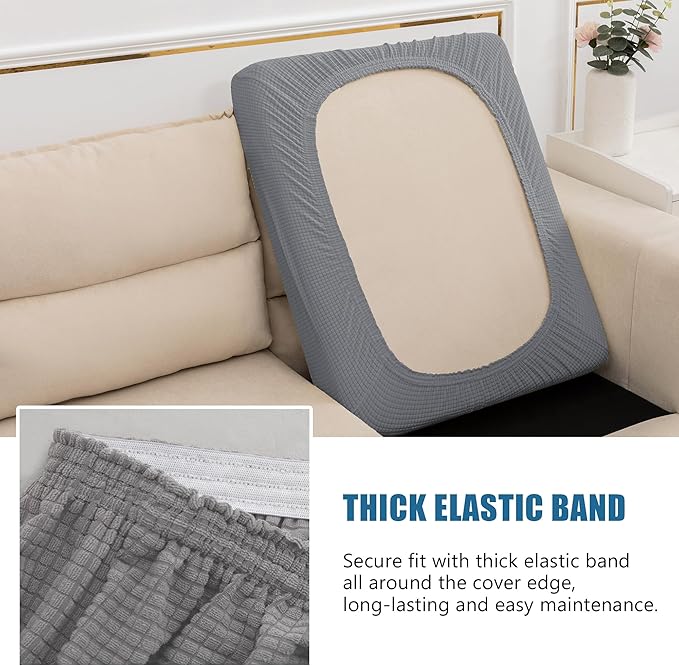Water-Resistant Spandex Couch Cushion Covers, Stretch Sofa Settee Slipcover Furniture Protector for Living Room, Washable (Sofa Cushion, Light Gray)