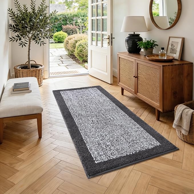 48x24 Long Bathroom Rugs Washable Non Slip, Dark Grey Bath Mat for Bathroom Floor Tub, Soft Absorbent Quick Dry Mats for Shower, Bathtub,Home Decor