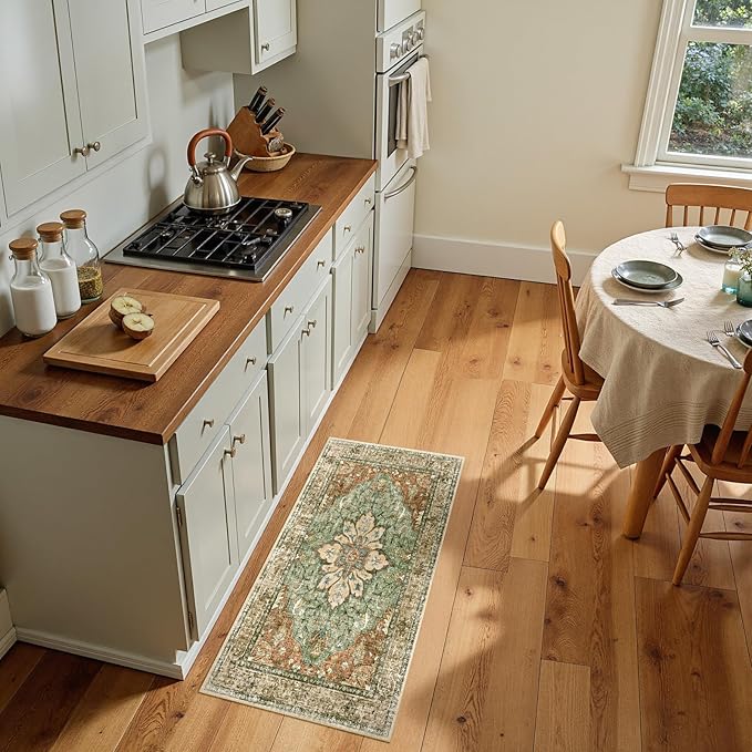 Area Rugs 2'x4' Kitchen Rugs Entry Rug Small Rugs for Entryway Kitchen Bathroom Door Mat Indoor Entrance,Washable Non Slip, Brick Red Rust Neutral Brown Burnt Orange Green