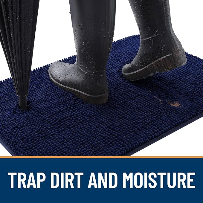 OLANLY Dog Door Mat for Muddy Paws 24x16, Absorbs Moisture and Dirt, Absorbent Non-Slip Washable Doormat, Quick Dry Chenille Mud Mat for Dogs, Entry Indoor Entryway Carpet for Inside Floor, Navy Blue