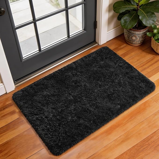 Ophanie Small Black Entryway Throw Rugs for Bedroom, 2x3 Mini Area Rug, Affordable Non Slip Fluffy Carpet, Fuzzy Soft Living Room Rugs, Home Decor Aesthetic, Nursery