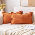 MIULEE Orange Decorative Lumbar Throw Pillow Covers for Couch Bed Livingroom 12x20 Inch Set of 2 Boho Accent Throw Pllows Broadside Striped Patchwork Soft Corduroy Pillowcases