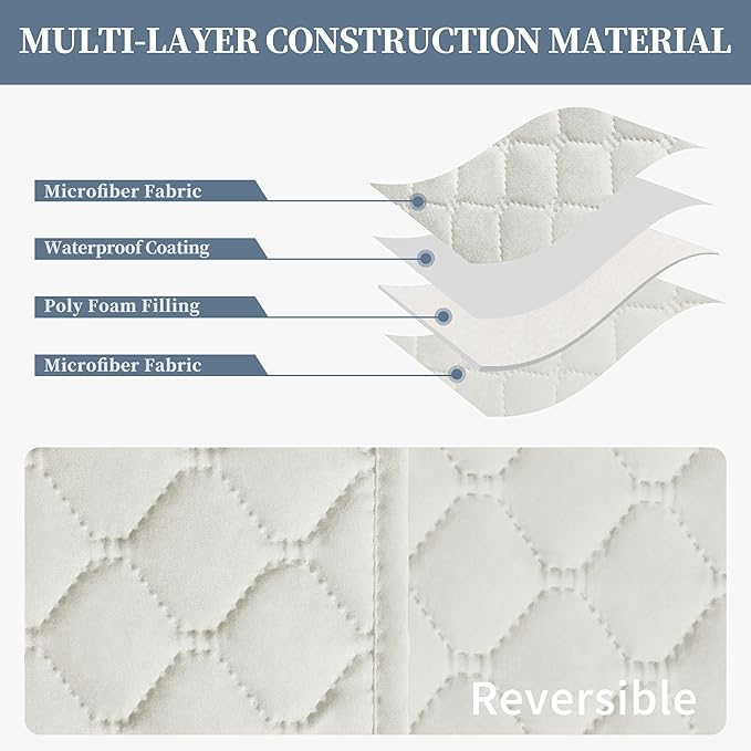 ISSUNTEX Double Protection 100% Waterproof Recliner Covers for Living Room, Reversible Furniture Protector Recliner Couch Sofa Slipcover for Dogs, Pets, Kids (Recliner, Ivory/Ivory)
