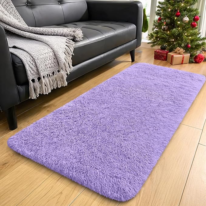 OLANLY 2x6 Machine Washable Runner Rugs for Hallway, Soft Fluffy Shaggy Bedside Rugs for Bedroom, Living Room, Indoor Floor Carpet for Kids Girl Boy, Nursery Rooms, Home Decor Aesthetic, Light Purple