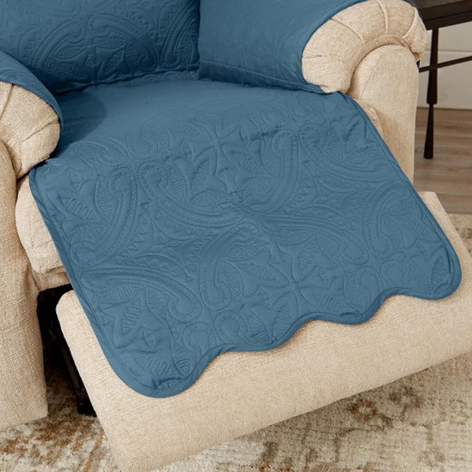 Great Bay Home Reversible Recliner Cover - Washable Slipcover Furniture Protector with Elastic Straps - Perfect for Kids & Pets - Quilted & Stitched Detail (Smoke Blue/Ivory)