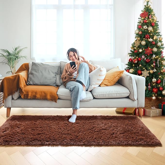 ONASAR Brown Runner Rugs for Bedroom Living Room, Fluffy 2x6 Bedside Hallway Area Rug, Ultra Soft Plush Furry Faux Fur Non Slip Floor Carpet for Nursery Kids Dorm Closet Home Decor