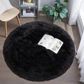 Faux Fur Rug for Bedroom, Black Fluffy Round Rug for Kids Room, Small Furry Circle Rugs 3X3, Soft Shag Circular Rug for Nursery, Fuzzy Plush Floor Carpet, Cute Indoor Decor for Gilrs Teen's Dorm