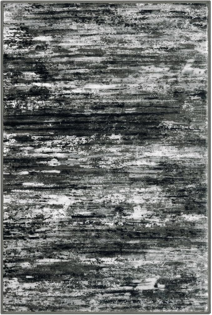 KOZYFLY Modern Abstract 3x5 Large Entryway Rug Non-Slip Washable Area Rug, Black Grey Throw Rugs Indoor Mat for High-Traffic Door Entrance, Kitchen, Laundry, Nursery, Bedroom, Living Room