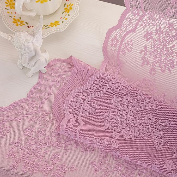 YJ YANJUN Vintage Lace Curtains 72 Inches Long-Victorian Floral Pattern Lalic Sheer Curtain Panels for Living Room Bedroom,Light Filtering, Cute Girls Drapes 2 Panels 52W x 72L Purple Blush