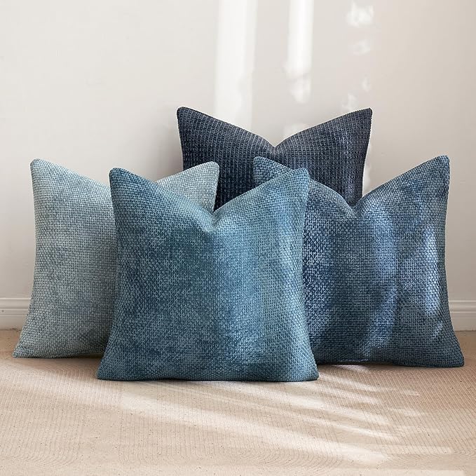 MIULEE Pack of 4 Couch Throw Pillow Covers 26x26 Inch Neutral Blue Soft Decorative Chenille Pillow Covers Farmhouse Accent Cushion Covers for Boho Western Spring Home Decor Sofa Bedroom Living Room