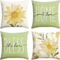 AVOIN colorlife Home Sweet Home Spring Summer Flowers Green Throw Pillow Covers, 16 x 16 Inch Cushion Case for Sofa Couch Set of 4