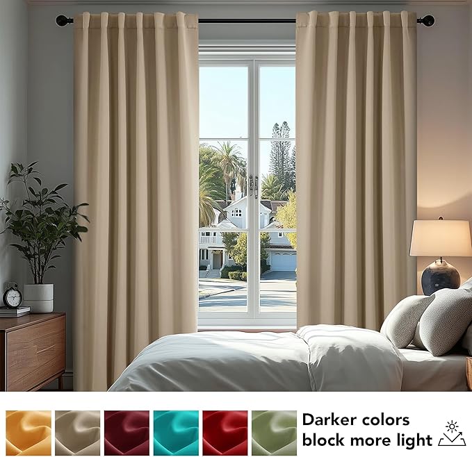 Deconovo Blackout Curtains, Thermal Insulated, W42 x L63 2 Panels, Back Tab, Machine Washable, Room-Darkening Drapes for Bedroom/Living Room Khaki