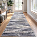 Lansny Modern Abstract Runner Rug 2.6x10, Grey Black Multi Washable Long Kitchen Runner Non-Slip Soft Hallway Rug Runner Thin Print Faux Wool Carpet for Entryway Bedroom Laundry Room Indoor Home Decor