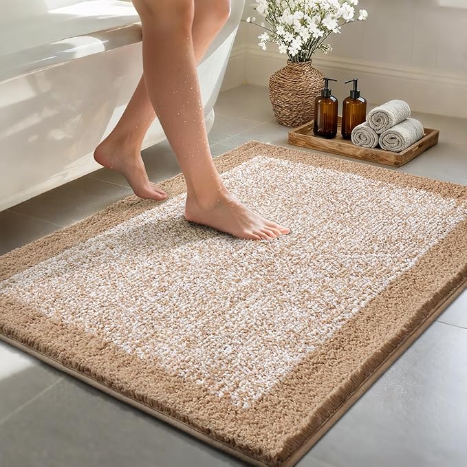 48x32 Large Bathroom Rugs Washable Non Slip, Beige Bath Mat for Bathroom Floor Tub, Soft Absorbent Quick Dry Mats for Shower, Bathtub,Home Decor