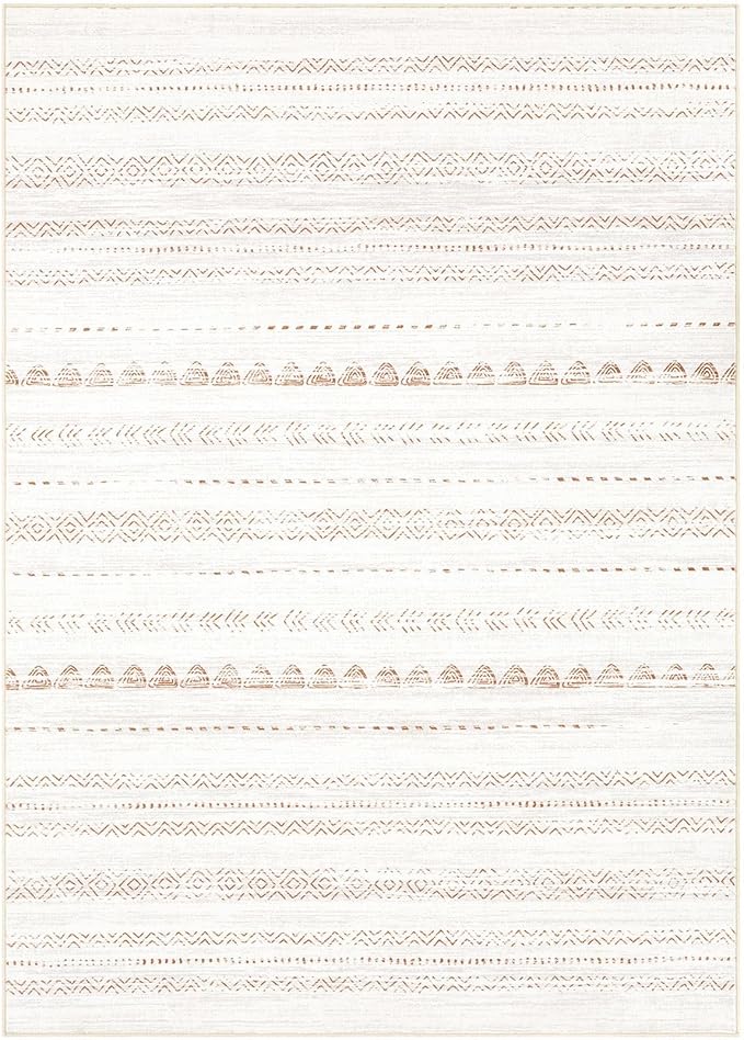 Nakagishi Area Rug Living Room Rugs: 6x10 Large Soft Machine Washable Boho Moroccan FarmNeutral Stain Resistant Indoor Floor Carpet for Bedroom Under Dining Table Home Office Decor-Cream Brown