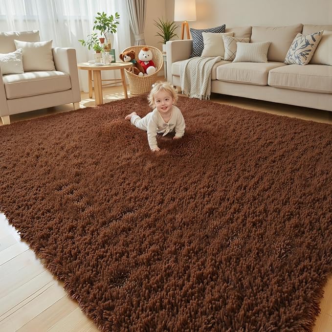 Rugs for Living Room 5x8, Alfombras para Salas Shag Large Plush Soft Area Rug, Shaggy Carpets for Bedroom, Kids Boys Girls Home Decor Aesthetic(Coffee, 5 x 8)
