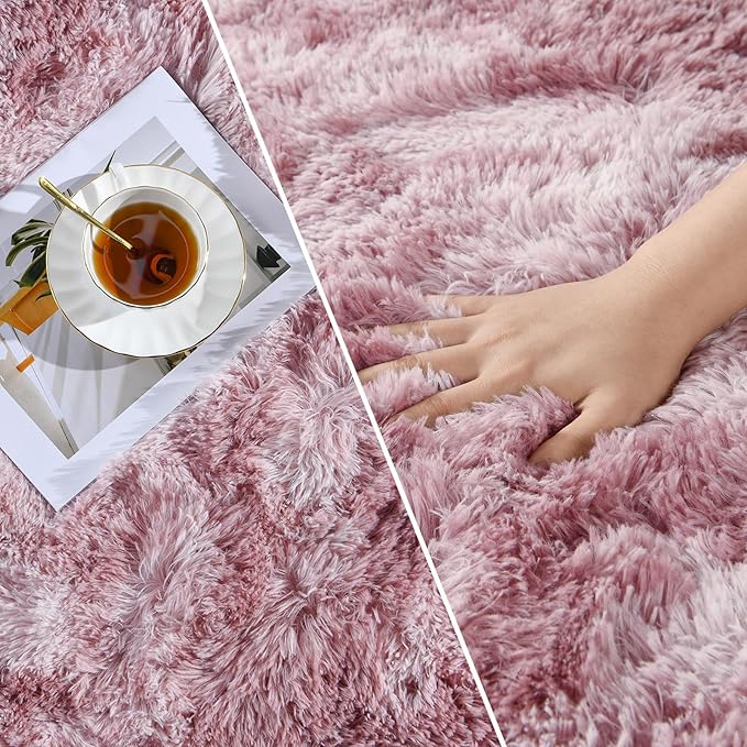 Deerhoo Large Shag Area Rugs 6 x 9, Tie-Dyed Plush Fuzzy Rugs for Living Room, Ultra Soft Fluffy Furry Rug for Bedroom, Indoor Carpet Nursery Rugs for Kids Room Home Decor, Pink Purple