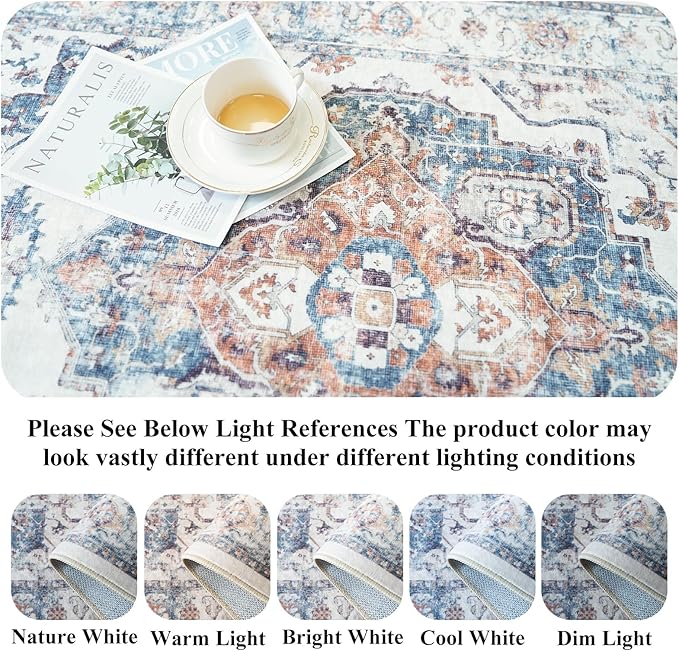 4x6 Living Room Area Rugs: Washable Boho Bedside Rugs Non-Slip Low Pile Small Carpet for Kitchen Bedroom Non-Shedding Floor Mat for Kids Room Office Dining Room(4x6，Brick)