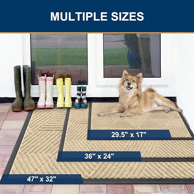 Smiry Front Door Mat Outside Entrance, Heavy Duty Sturdy Natural Rubber Doormat, Trap Dirt and Moisture, Easy Clean Low Profile Mats for Indoor Outdoor Entry, Irregular Triangle (29.5x17, Cream White)