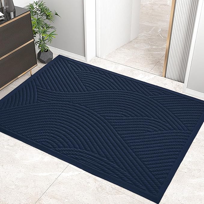 HIYARD Sturdy Front Door Mat, Absorbent Muddy Dirt Resist Welcome Door Mats Outdoor Indoor, Stain and Fade Resistant, Non-Slip Backing Entry Mat Low Profile Doormat for Entryway, 47×32, Blue