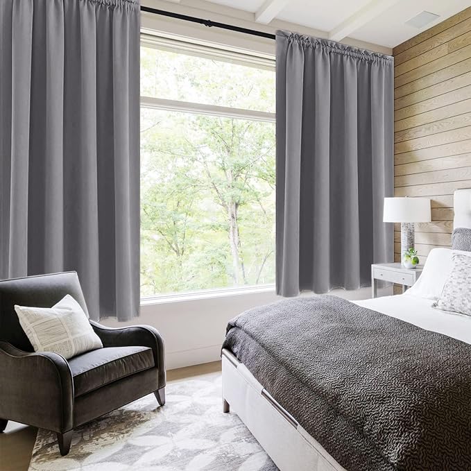 DWCN Grey Room Darkening Blackout Curtains - Thermal Insulated Privacy Energy Saving Window Curtain Drapes 52 x 45 inch Length, Set of 2 Bedroom Living Room Curtains