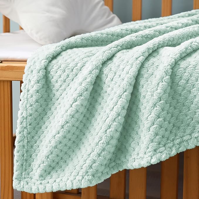 Exclusivo Mezcla Fleece Throw Blanket, Super Soft and Warm Blankets for Couch, Sofa and Bed Waffle Textured, Cozy, Fuzzy and Lightweight (Mint Green, 40x50 Inches)