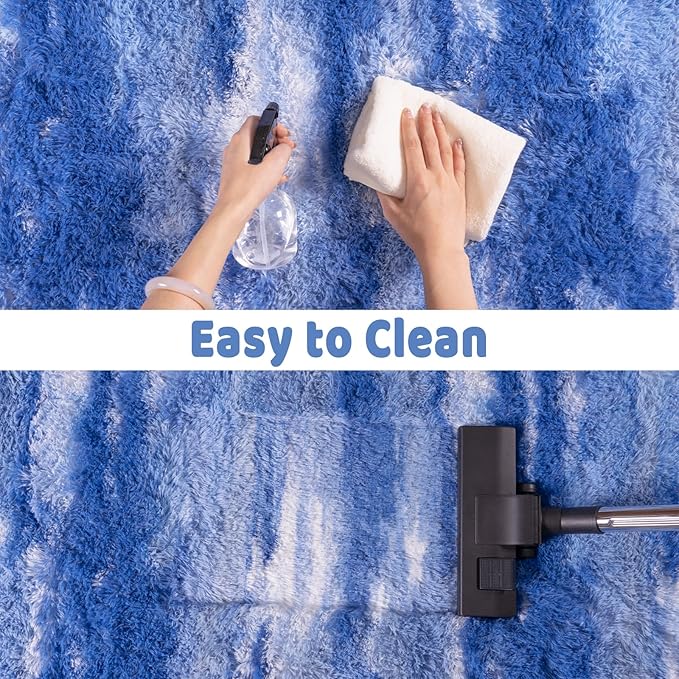 Soft Runner Rugs for Bedroom Hallways, 2x6 Abstract Blue White Fluffy Shag Throw Area Rug Non Slip for Bedside Dorm, Long Shaggy Furry Carpet for Nursery Living Room