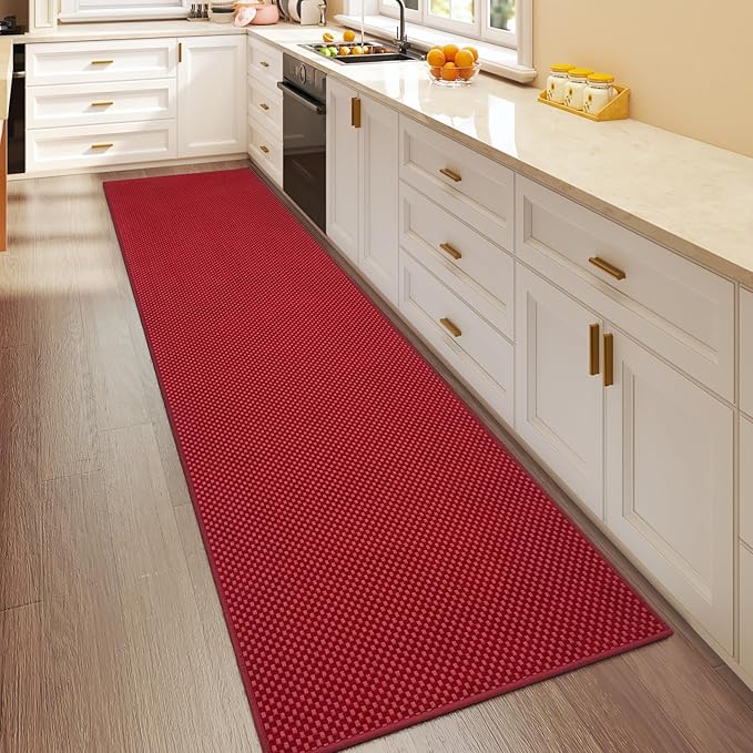 YDKGL 2x8 ft Hallway Runner Rug Extra Long Boho Woven Kitchen Runner Rugs Mat Non Slip Washable, Soft Entryway Laundry Hall Floor Runner Carpet for Indoor Backdoor Bedroom Hallway Living Room, Red