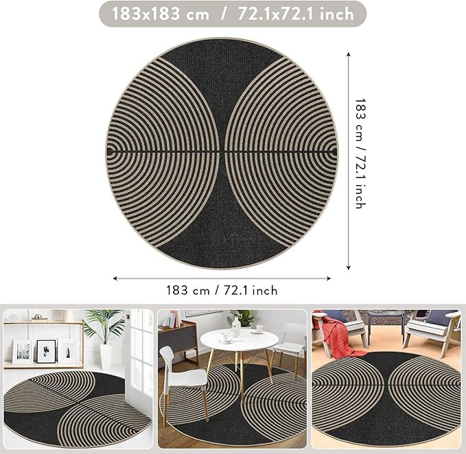 Lahome Enfys Modern Rainbow Round Rug, 6ft Easy Jute Circle Patio Rug Washable Indoor Outdoor Carpet for Living Room, Farmhouse Natural Contemporary Round Mat for Entryway Backyard Porch