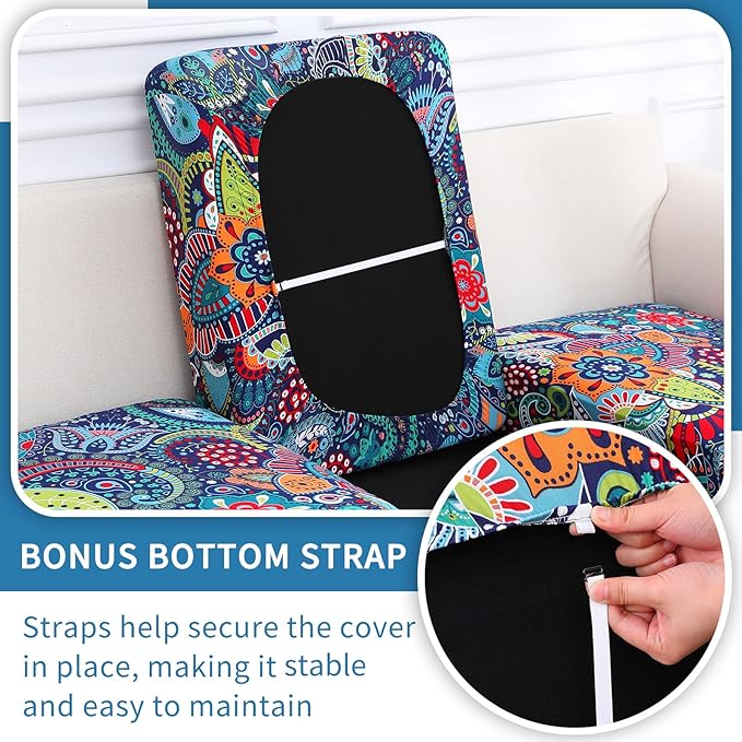 hyha Printed Couch Cushion Covers, Floral Sofa Covers Washable for Cushion Couch, Stretch Pattern Outdoor Cushion Covers for Patio Furniture with Elastic Bottom(Small, Paisley)