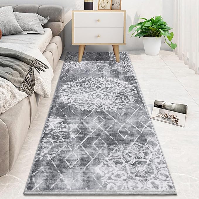 HEBE Hallway Runner Rug 2'x6' Washable Vintage Distressed Area Rugs Non Slip Laundry Rug Runner Boho Floor Carpet Runners for Hallways Entryway Laundry Room Kitchen Bathroom