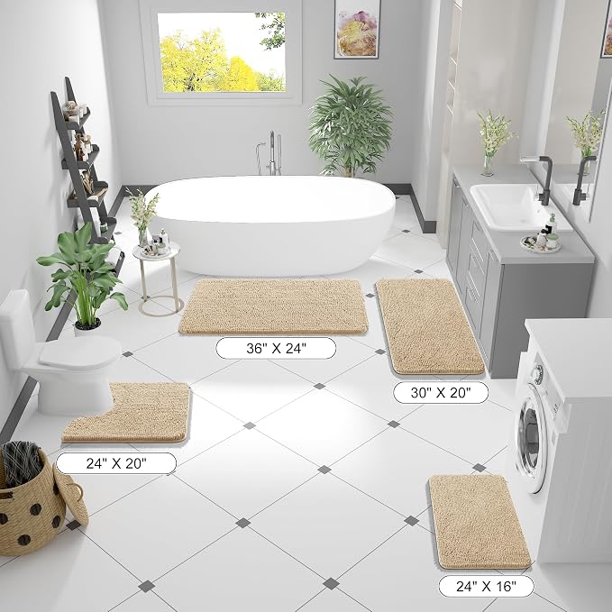 OLANLY Bathroom Rugs 47x24, Extra Soft Absorbent Chenille Bath Rugs, Rubber - Image 2
