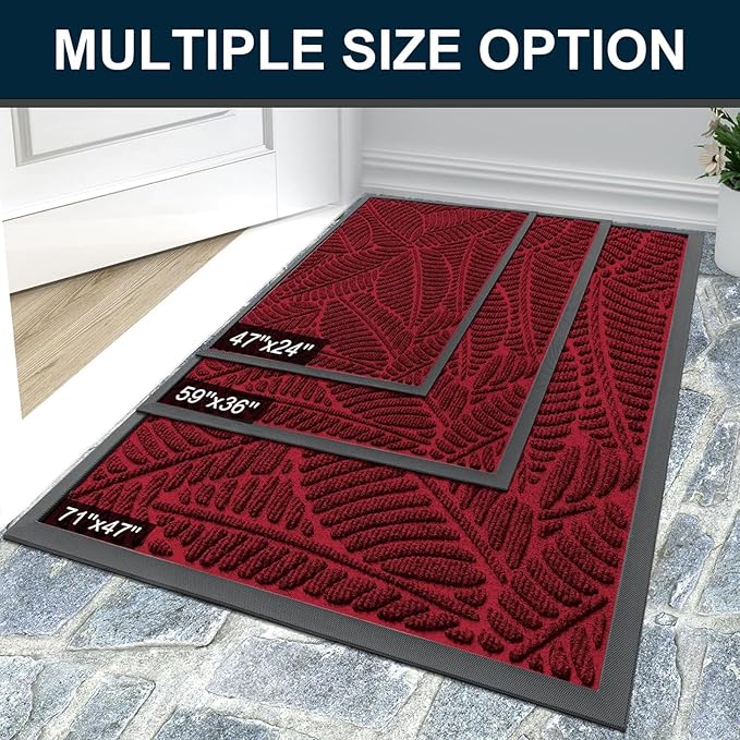 Colorxy Waterproof Doormat, Sturdy Natural Rubber Front Indoor Mat, Non Slip Low Profile Indoor Outdoor Door Mats, Stain and Fade Resistant Floor Mats, Easy Clean Patio Entry Mat, 47''x24'', Burgundy