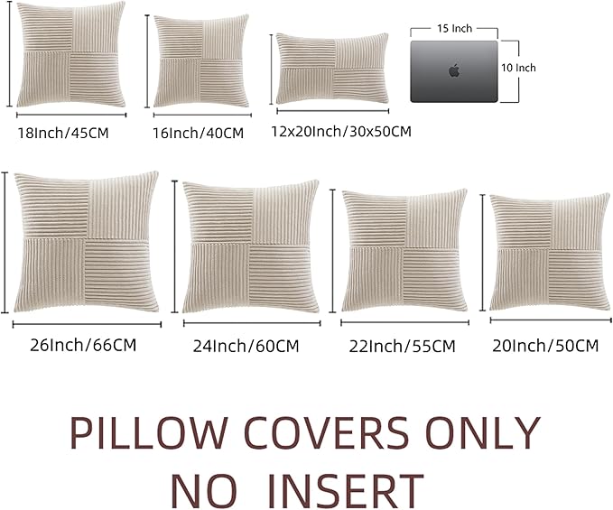 Fancy Homi 2 Packs Neutral Taupe Samll Decorative Throw Pillow Covers 12x12 Inch with for Couch Bed Sofa, Rustic Farmhouse Boho Home Decor, Soft Corss Patchwork Corduroy Square Cushion Case 30x30 cm